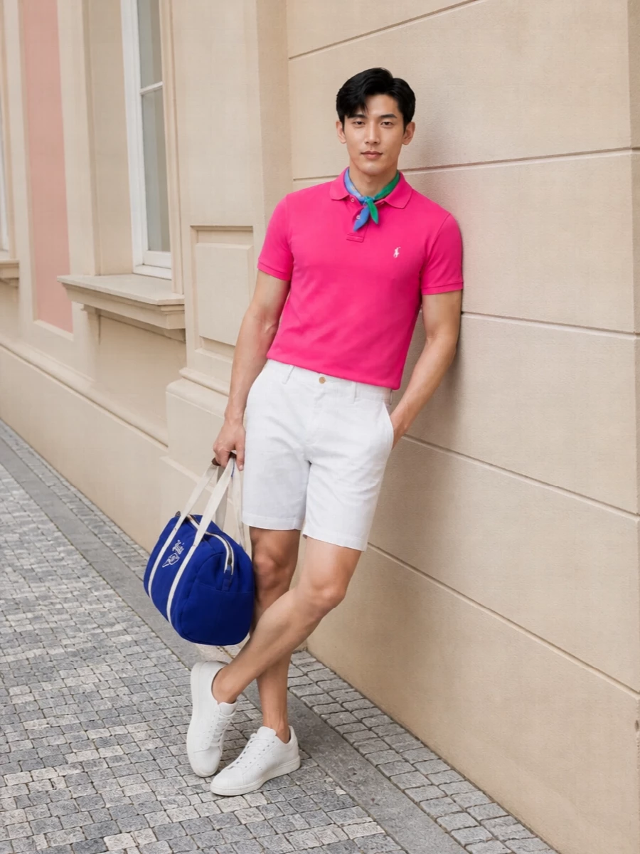 Ralph lauren pink polo white shorts outfit