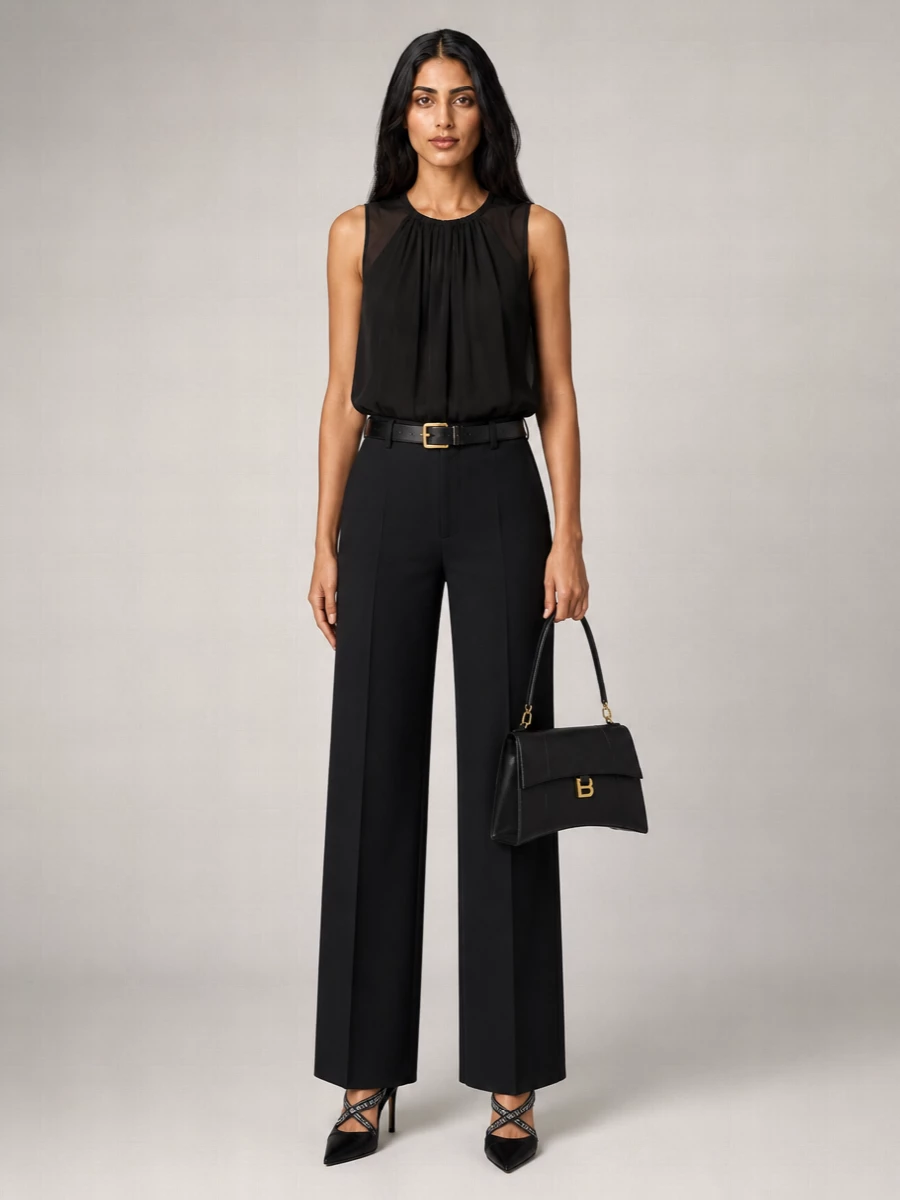 Balmain Silk Sleeveless Pleated Blouse