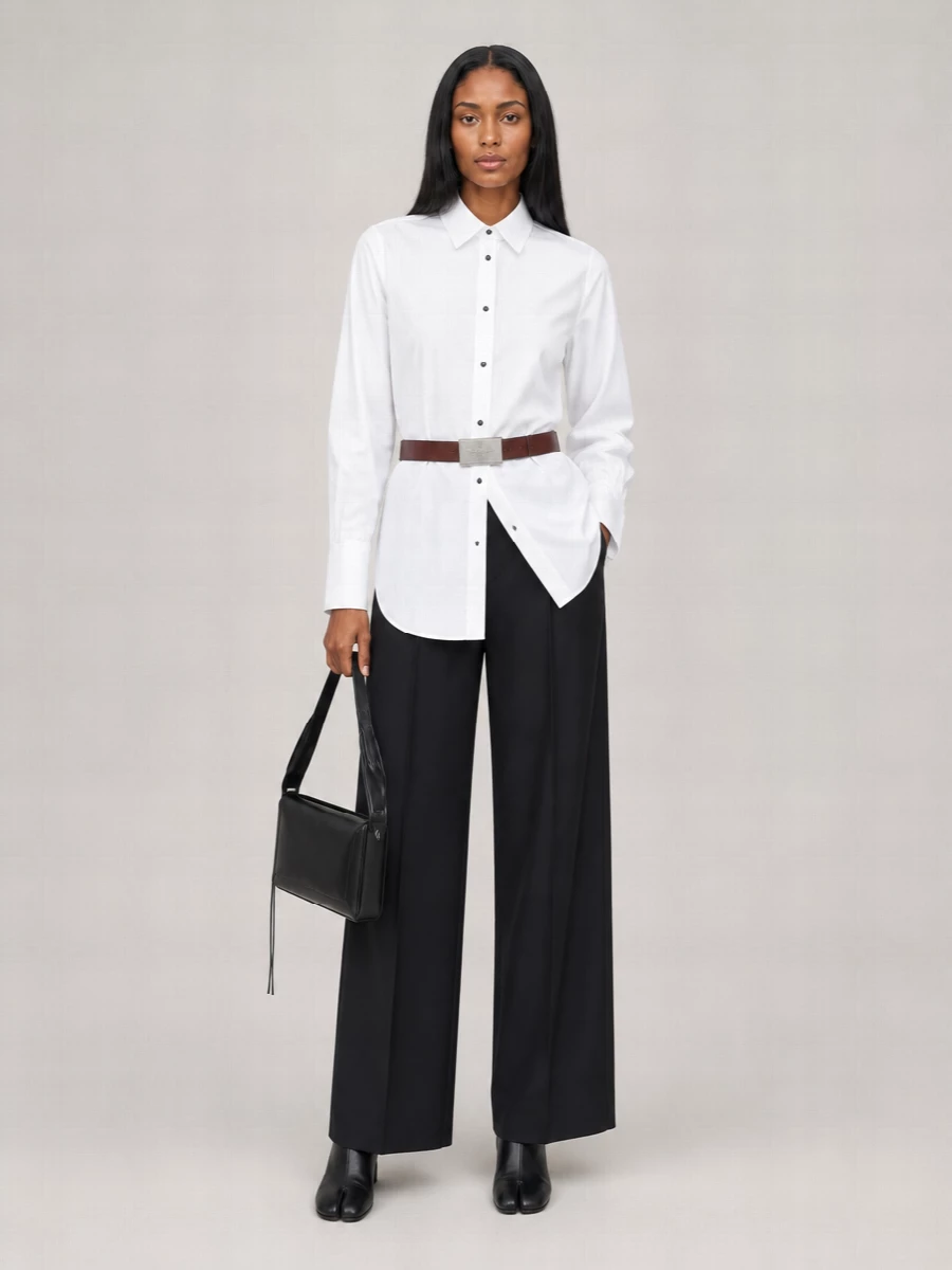 Maison Margiela Cotton High-Rise Pleated Wide-Leg Trousers