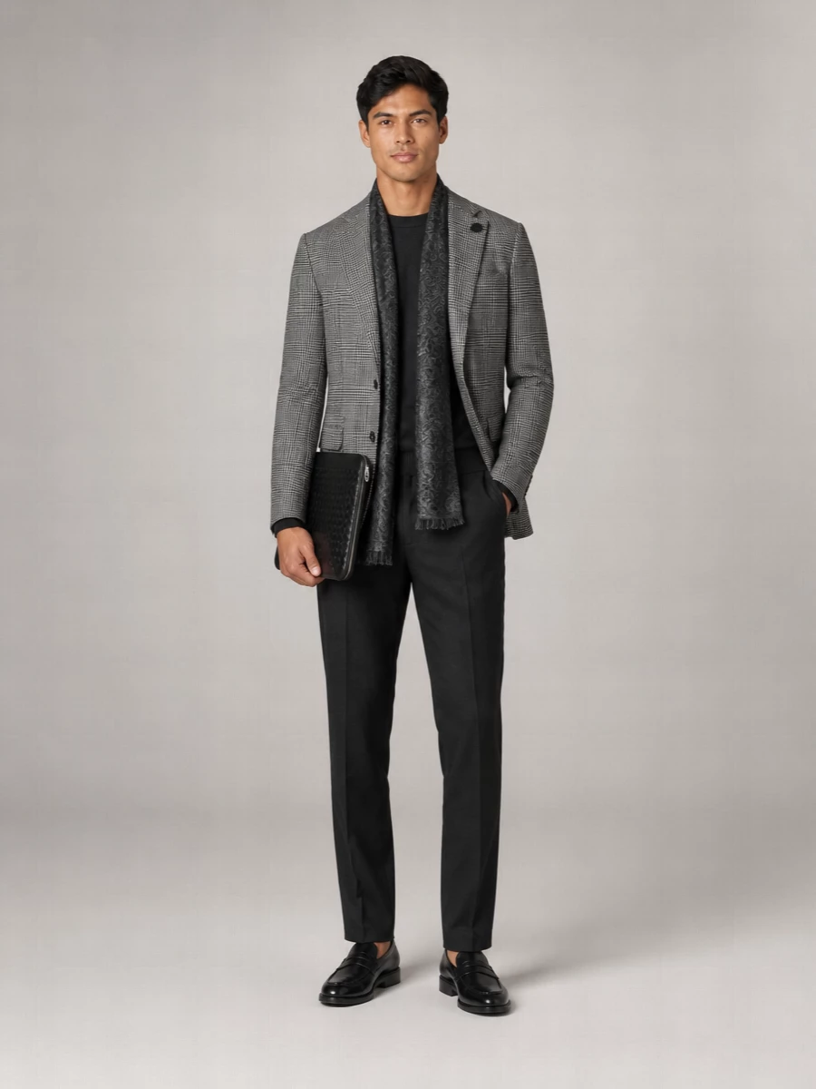 Lardini wool silk cashmere prince of wales single-breasted suit