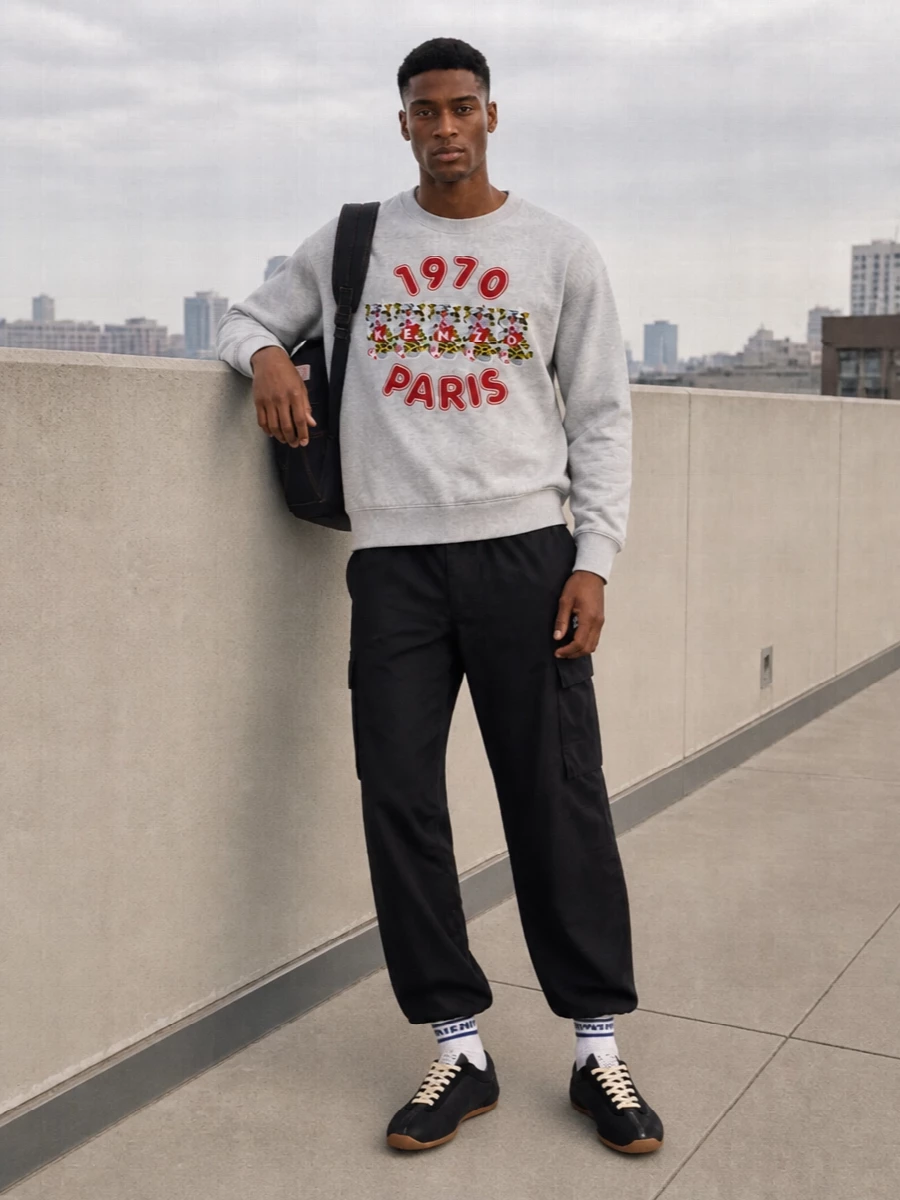 Kenzo grey sweatshirt black cargo trousers