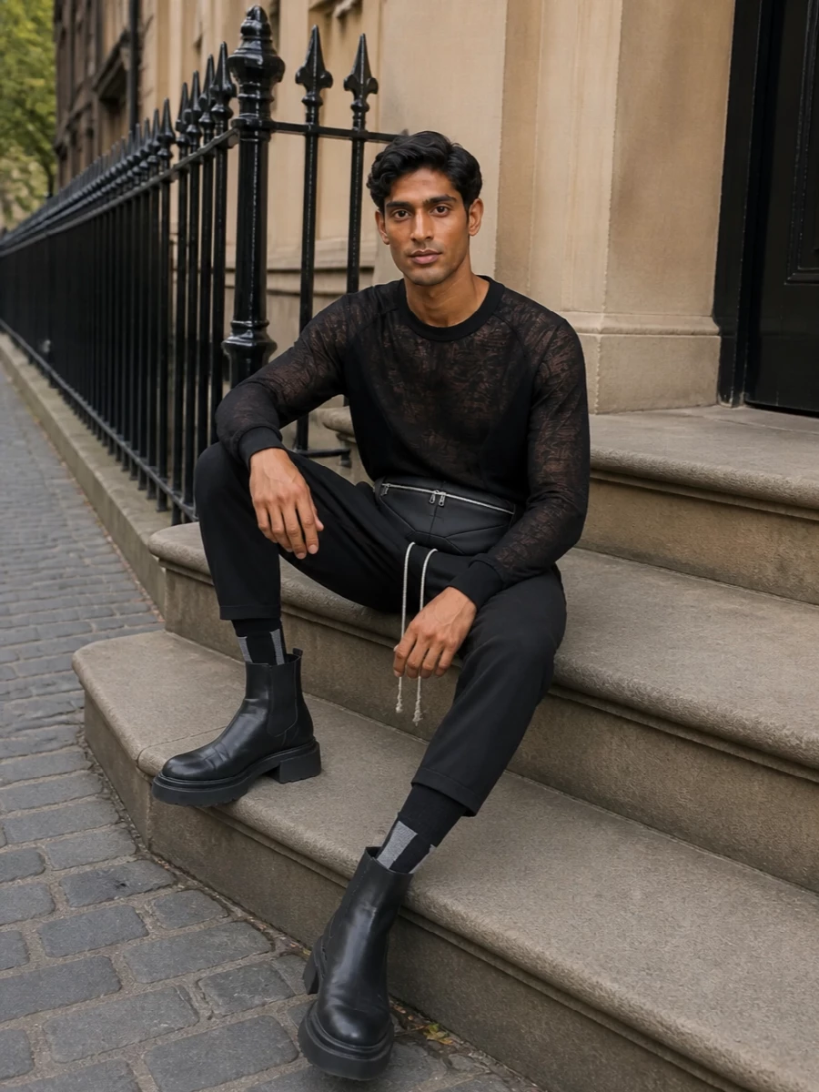 Rick owens sheer jumper drop crotch outfit