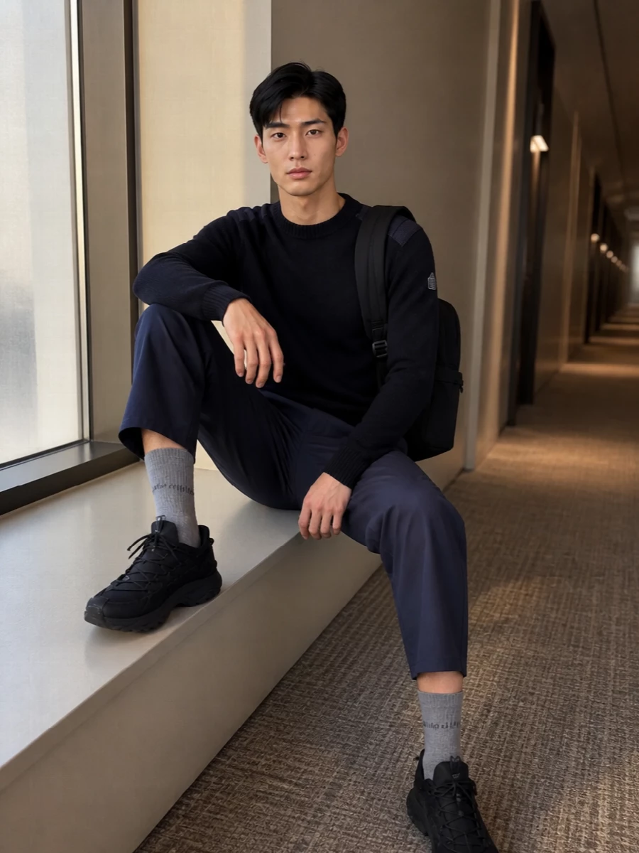 Moncler navy cropped trouser grenoble knit outfit