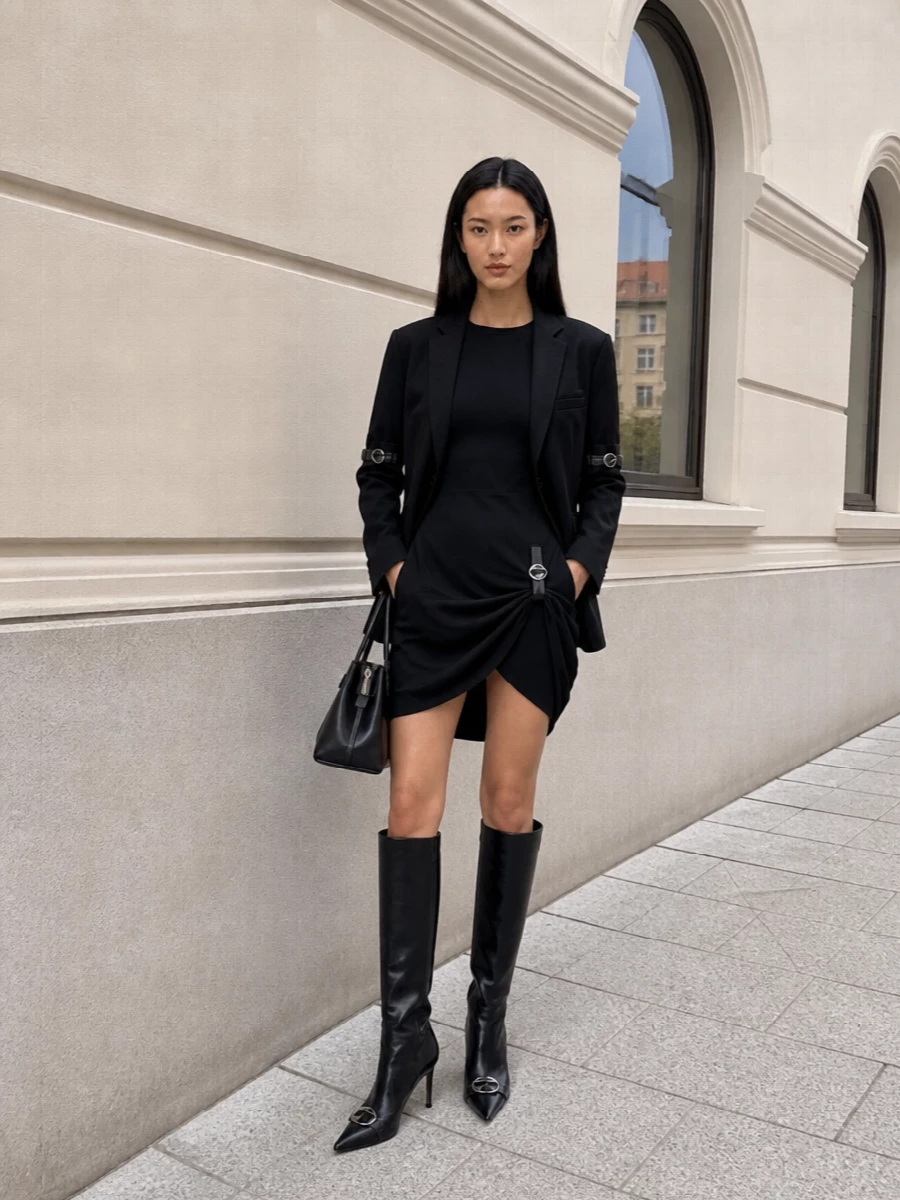 Coperni black blazer mini dress evening outfit
