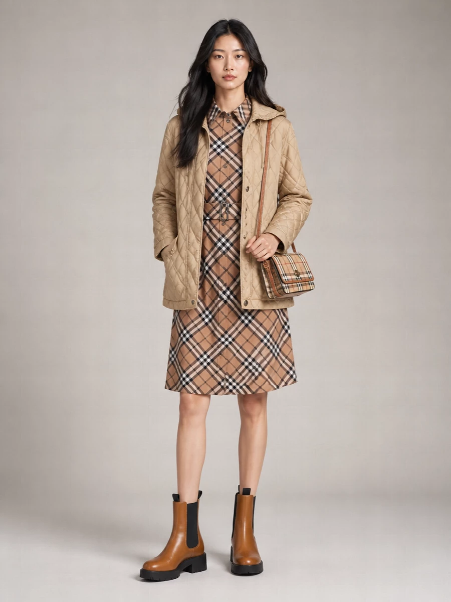 Burberry Quilted Hooded Nylon Jacket Featuring Pockets