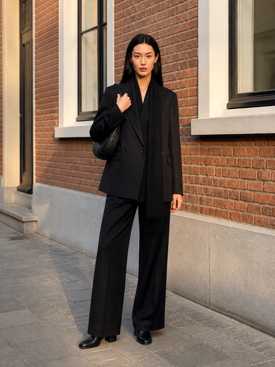 Lemaire charcoal blazer black wide leg trousers