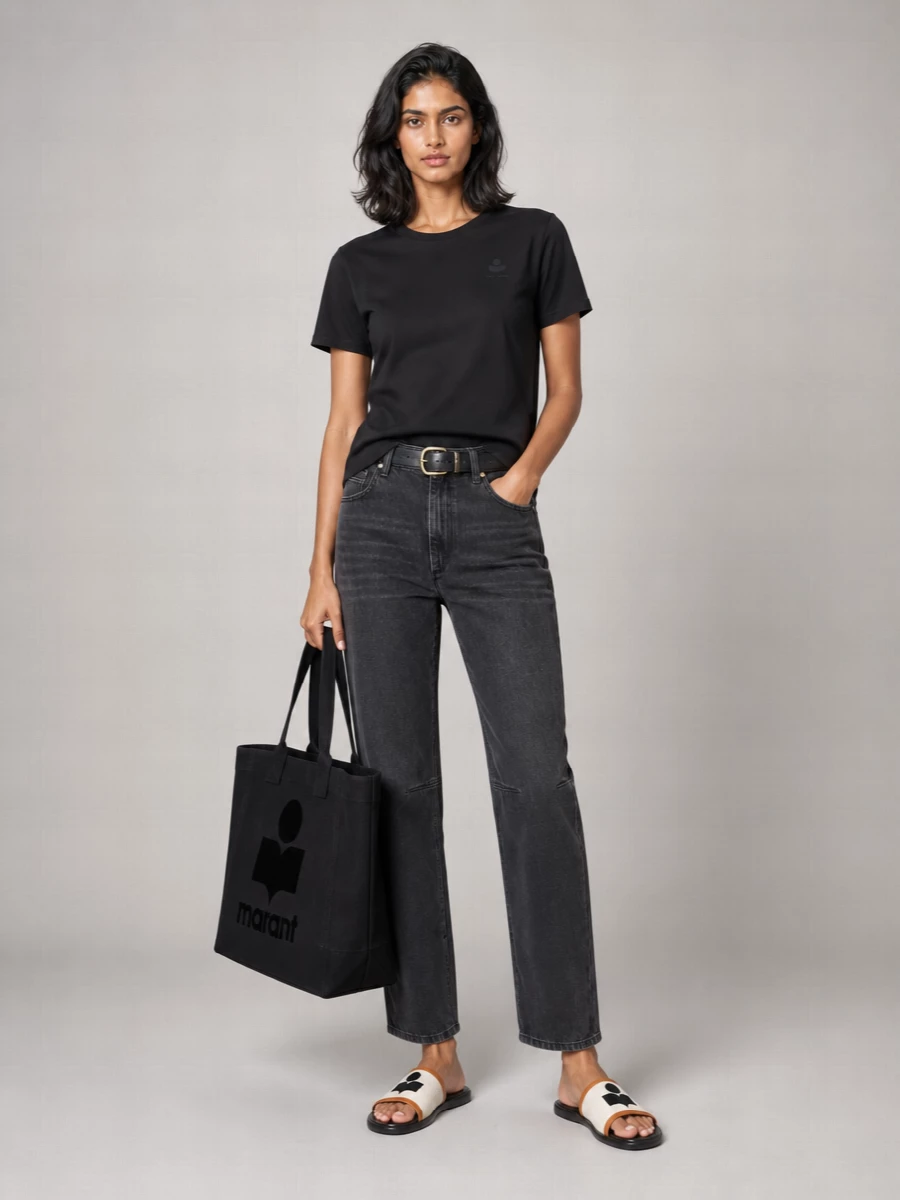 Isabel Marant Etoile Cotton Ribbed Crew-Neck Short-Sleeve Logo-Embroidered T-Shirt