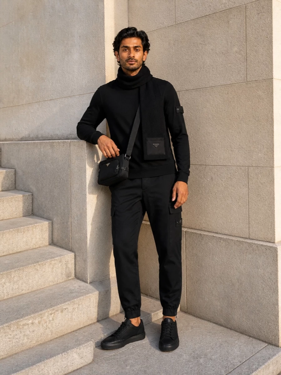 Stone island black outfit prada sneakers bag