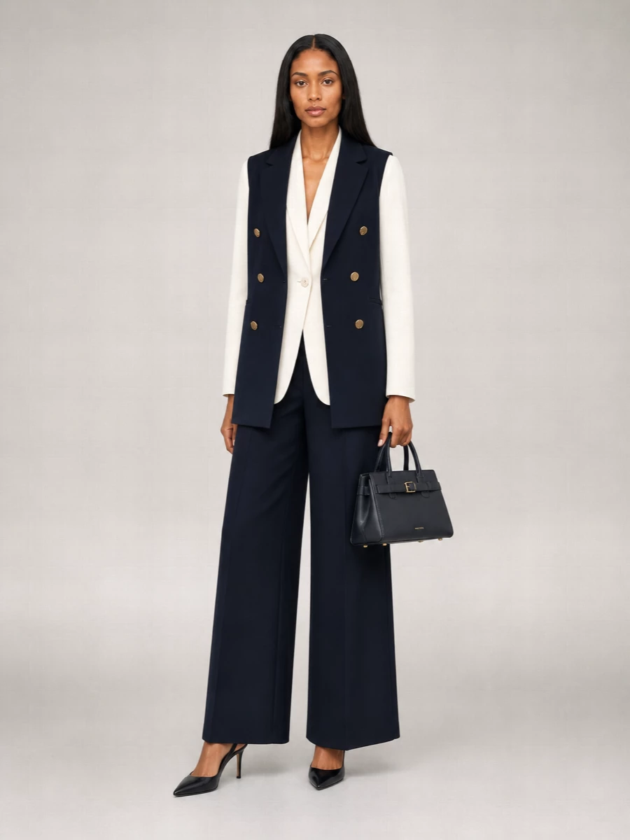 S Max Mara Linen Double-Breasted Vest