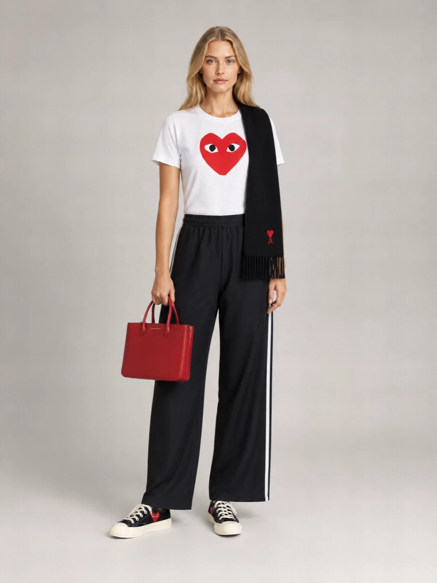 Comme Des Garçons Cotton Heart Appliqué Logo Crew Neck T-Shirt