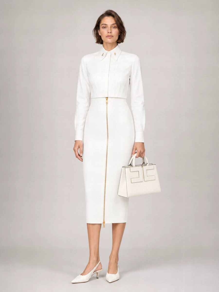 Elisabetta Franchi Cropped Pleated Bustier Cotton Shirt