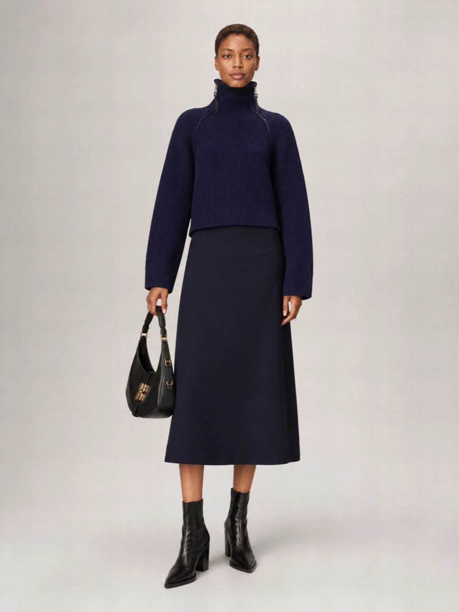 Ganni Merino Wool Oversized Zip Neck Sweatshirt