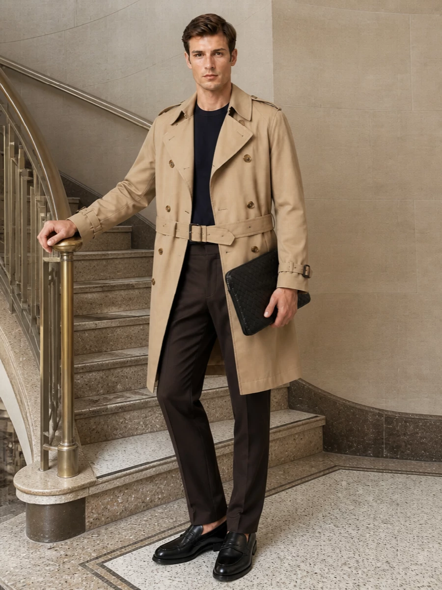 Boss trench burberry trousers loafers outfit