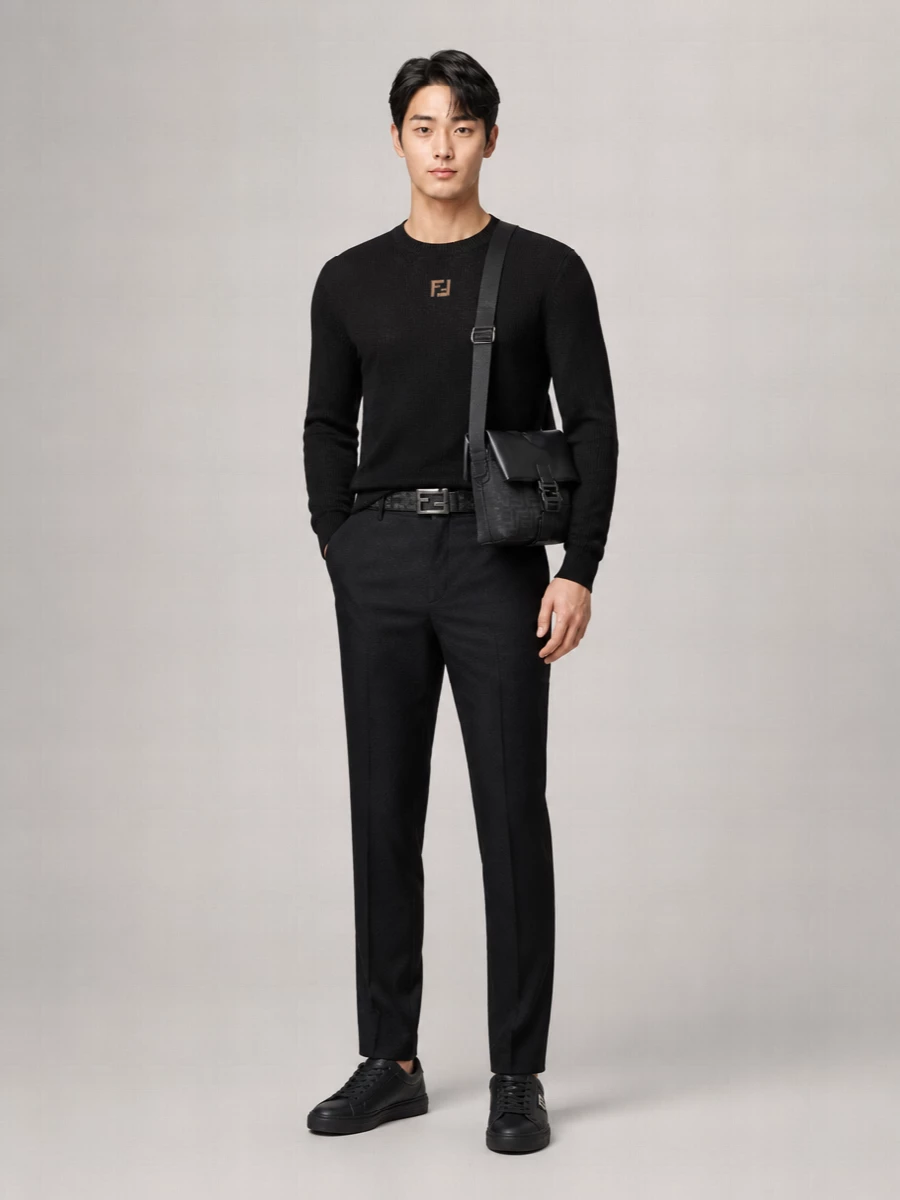 Fendi Virgin Wool Ribbed Crew-Neck Sweater