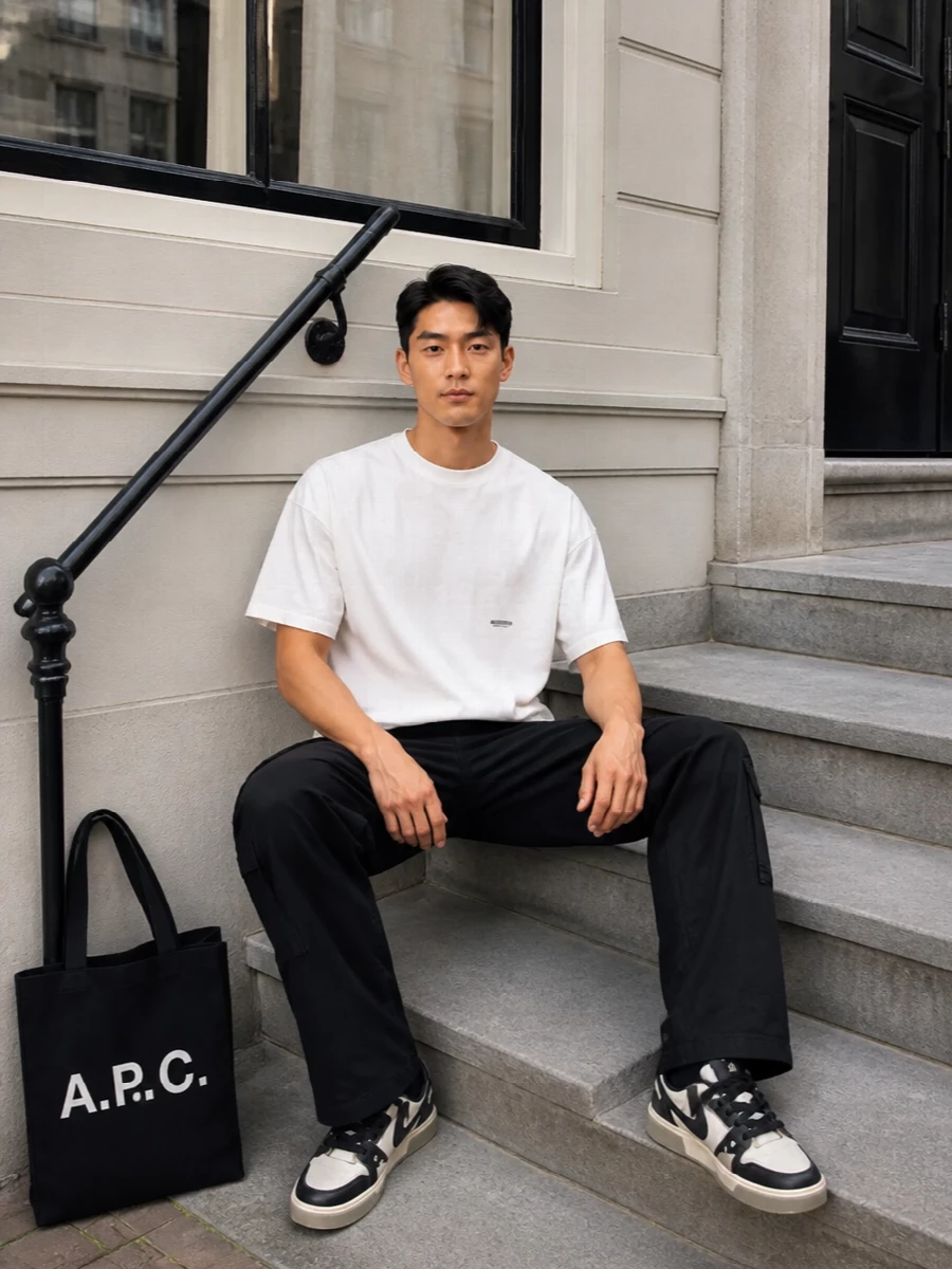 Represent white tee black cargo pants outfit