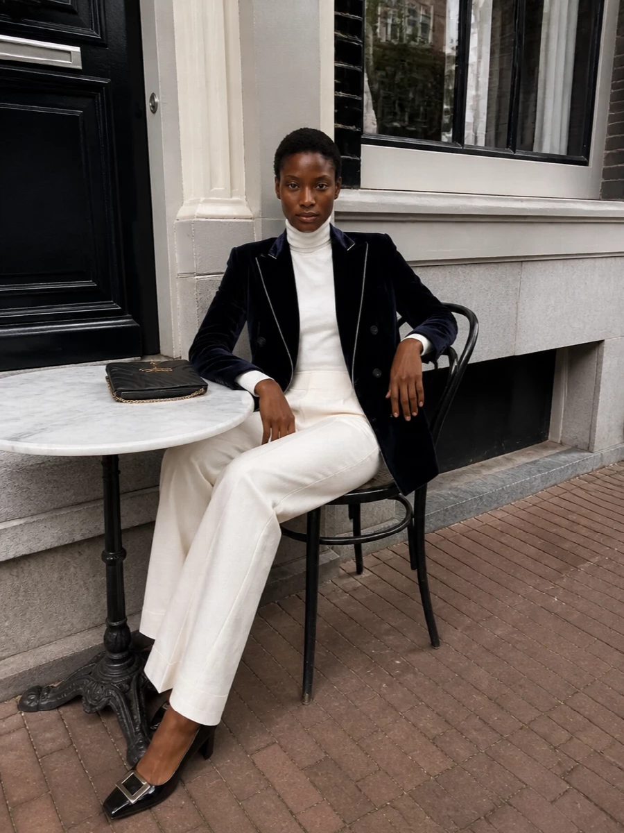 Pierre louise mascia velvet blazer ivory trousers