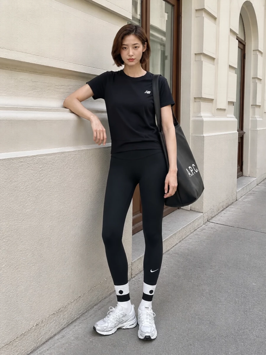 New balance tee nike leggings apc tote