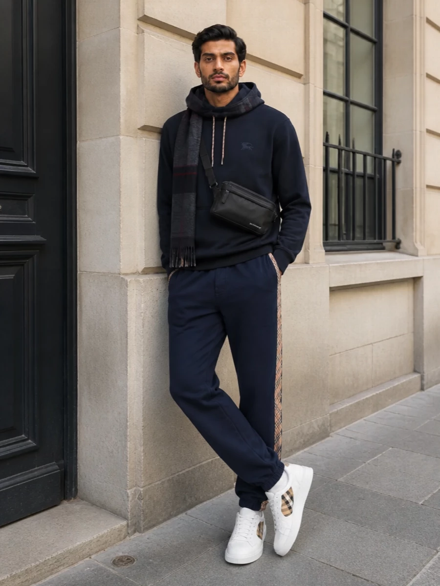 Burberry tracksuit hoodie joggers sneakers outfit
