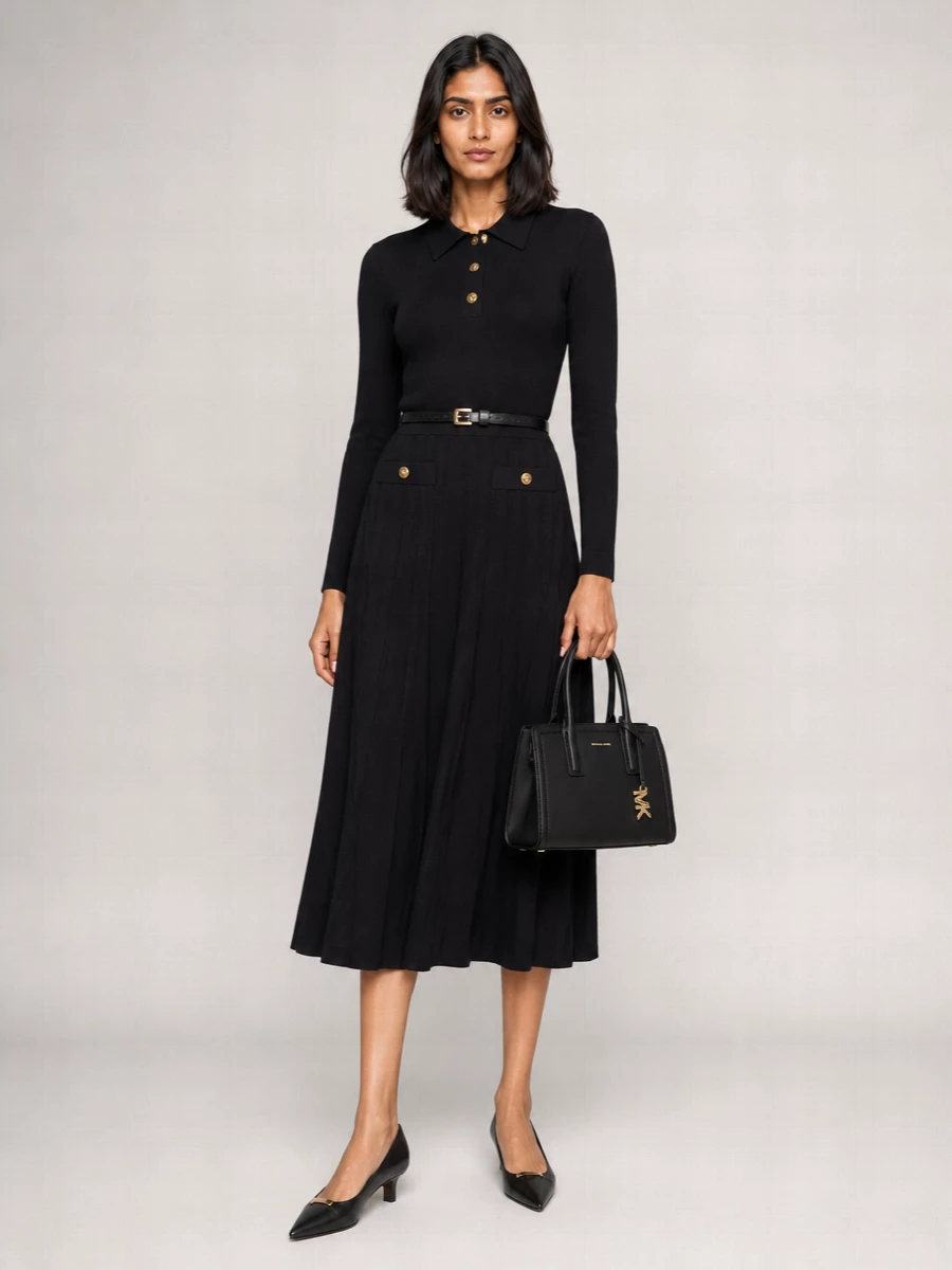 Michael Kors Stretch Knit Polo Midi Dress