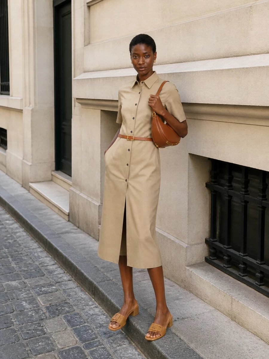 Fendi tan shirt dress caramel bag slides