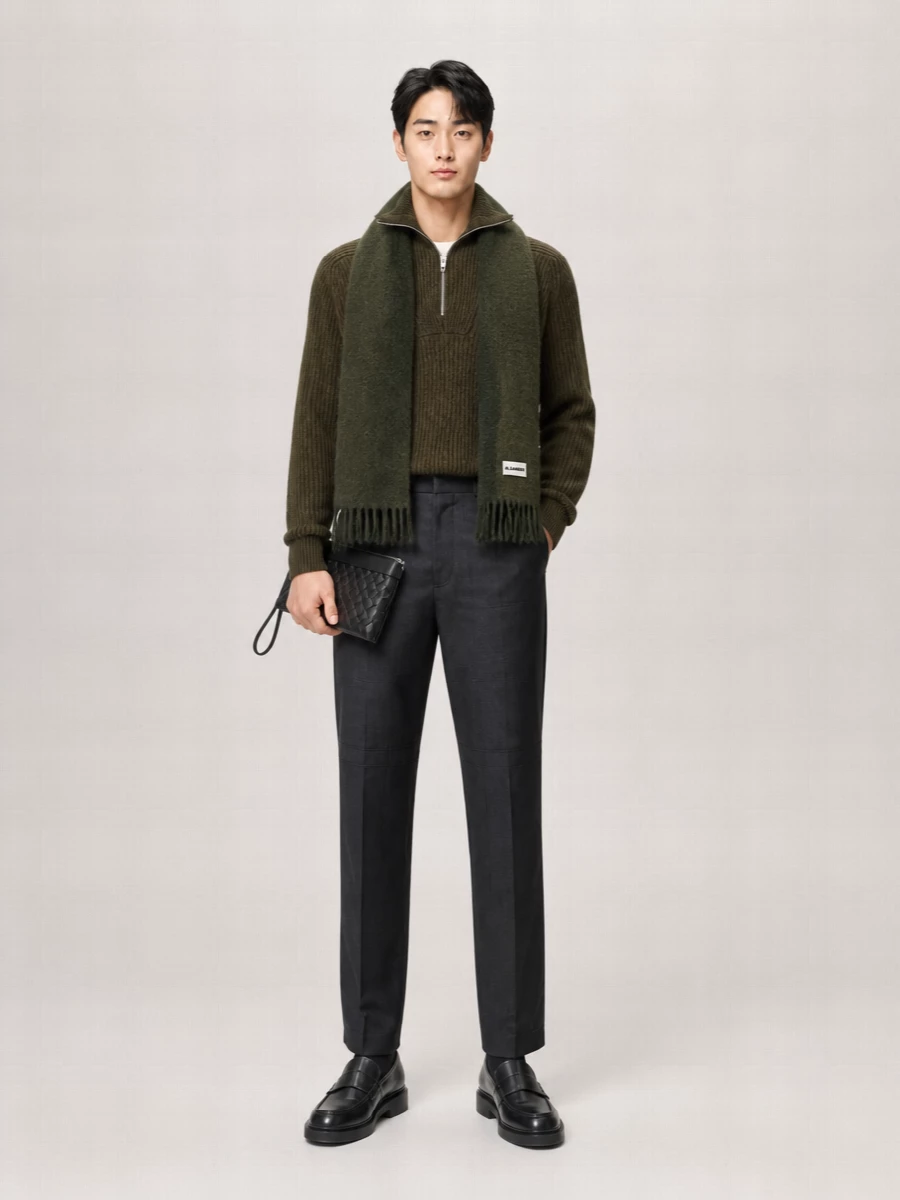 Jil Sander Ribbed Wool Half-Zip Turtleneck Sweater