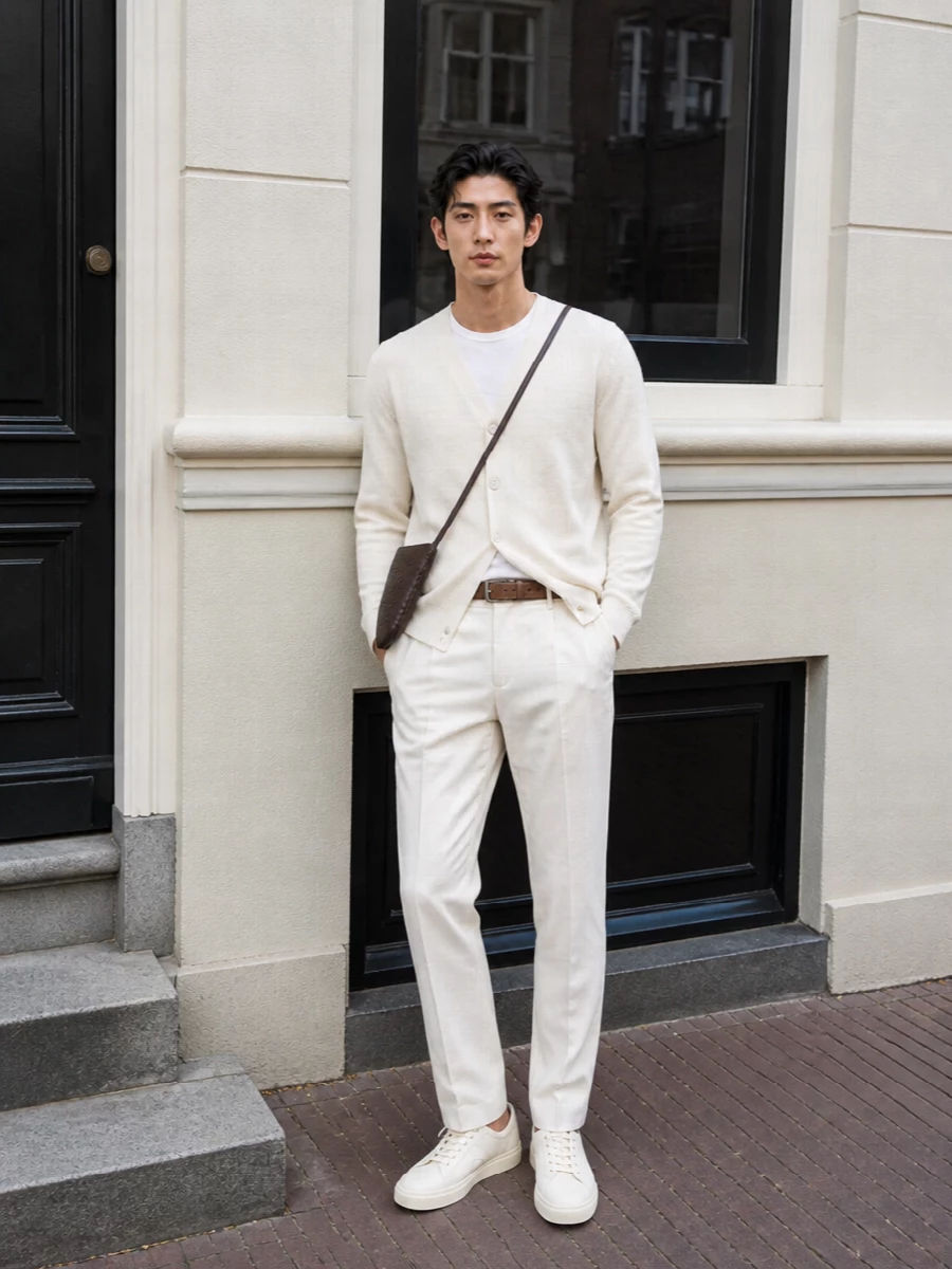 Brunello cucinelli ivory cardigan tailored trousers