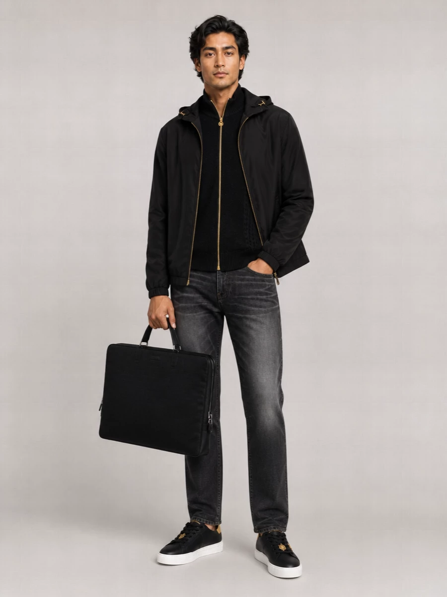 Versace Nylon Hooded Jacquard Windbreaker Jacket
