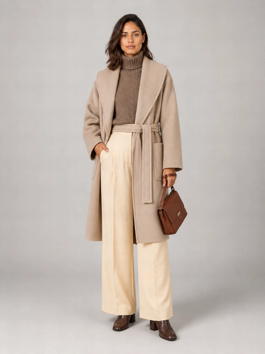 S Max Mara Alpaca Wool Virgin Wool Belted Single Breasted Coat