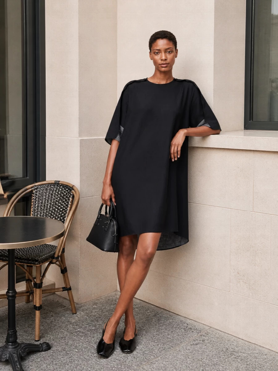 Maison margiela black shift dress tabi flats