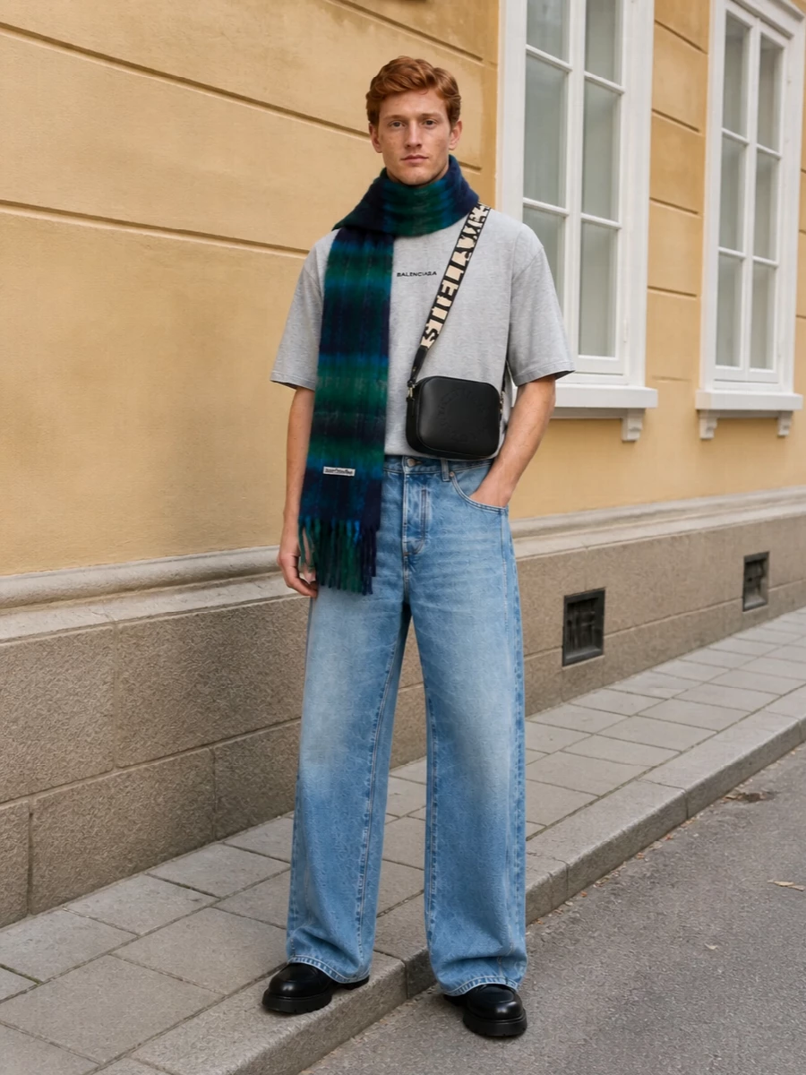 Balmain jeans balenciaga tee crossbody outfit