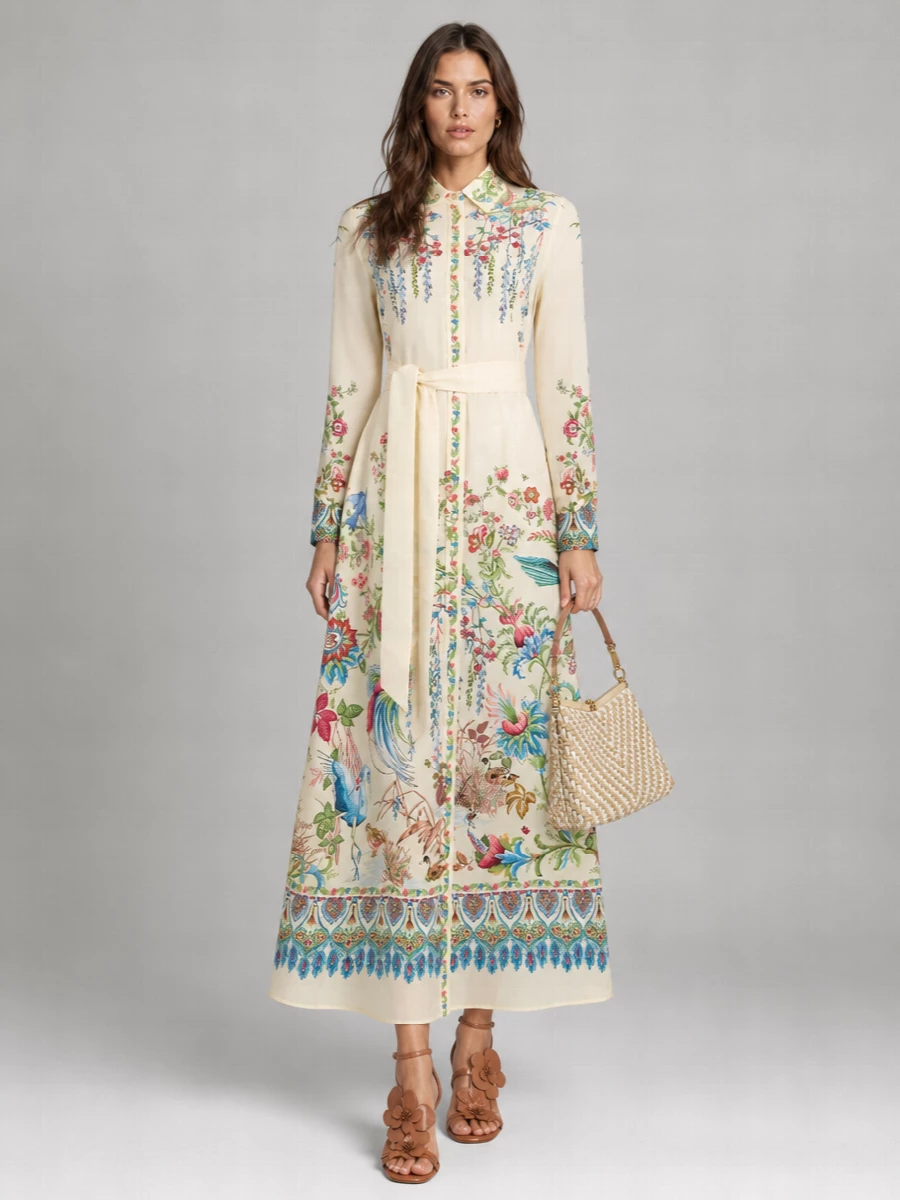 Etro Floral-Print Cotton Long-Sleeve Maxi Dress