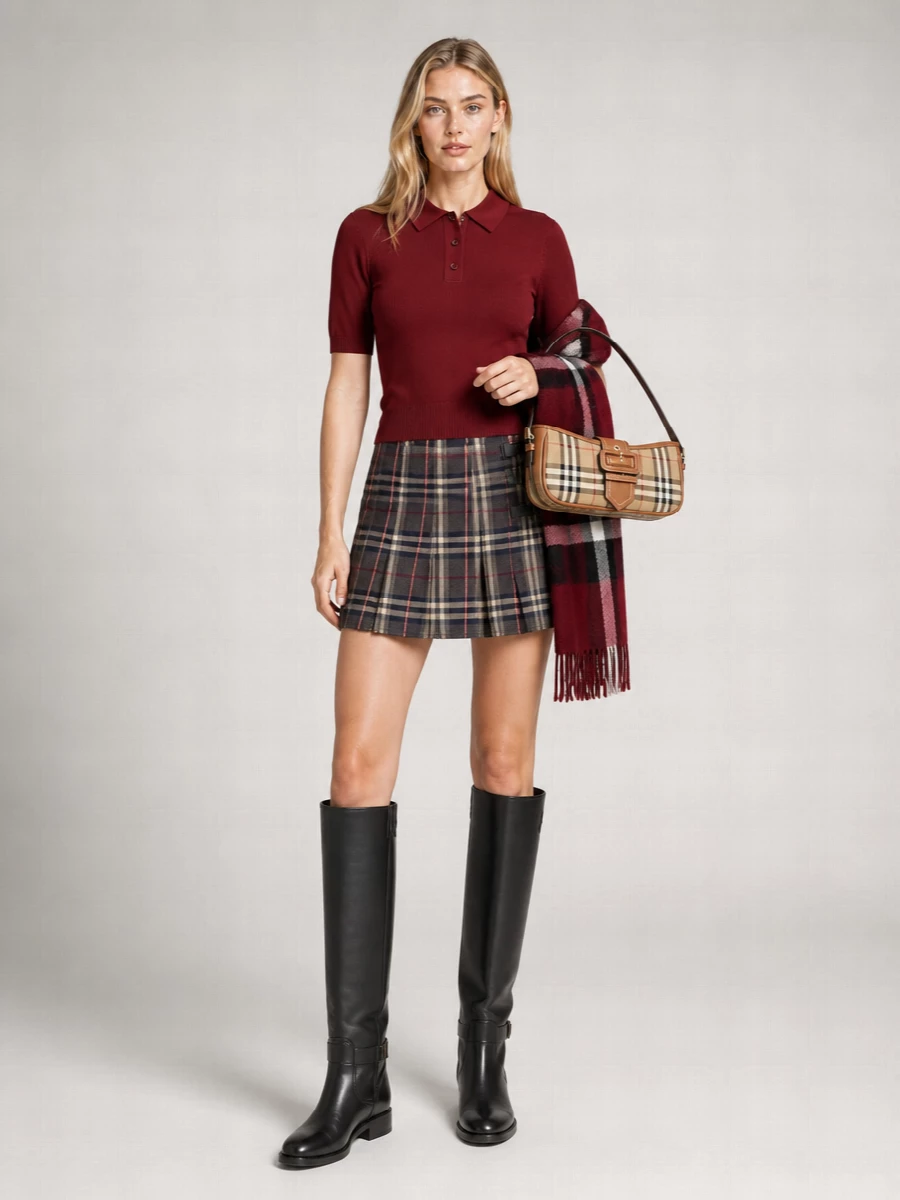 Burberry Ribbed Wool Short-Sleeve Polo Shirt