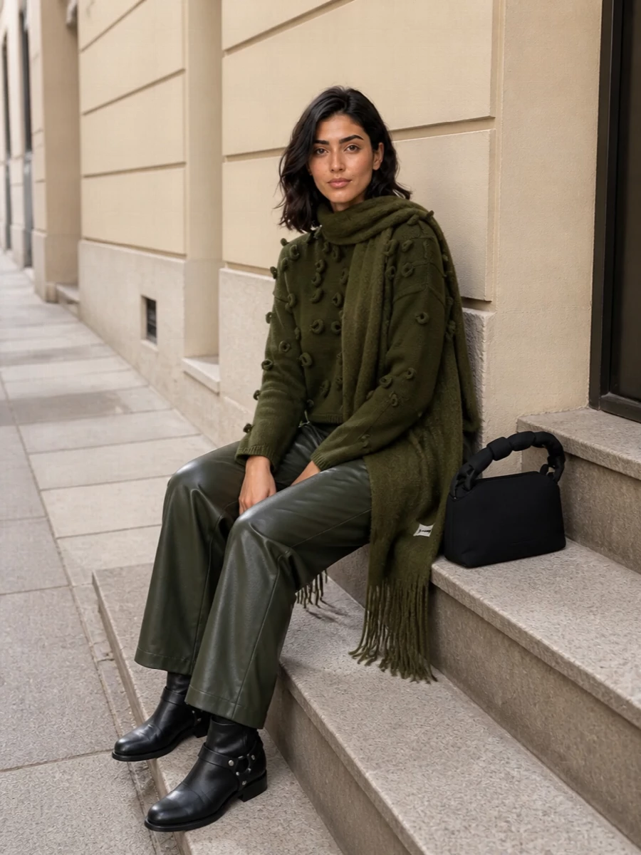 Jw anderson olive sweater faux leather joggers