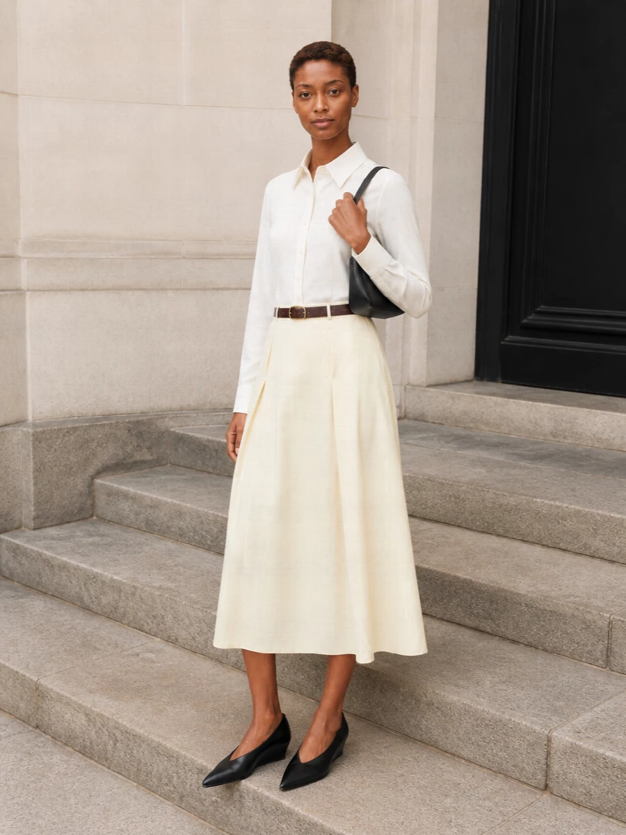 Jil sander buttercream midi skirt white shirt