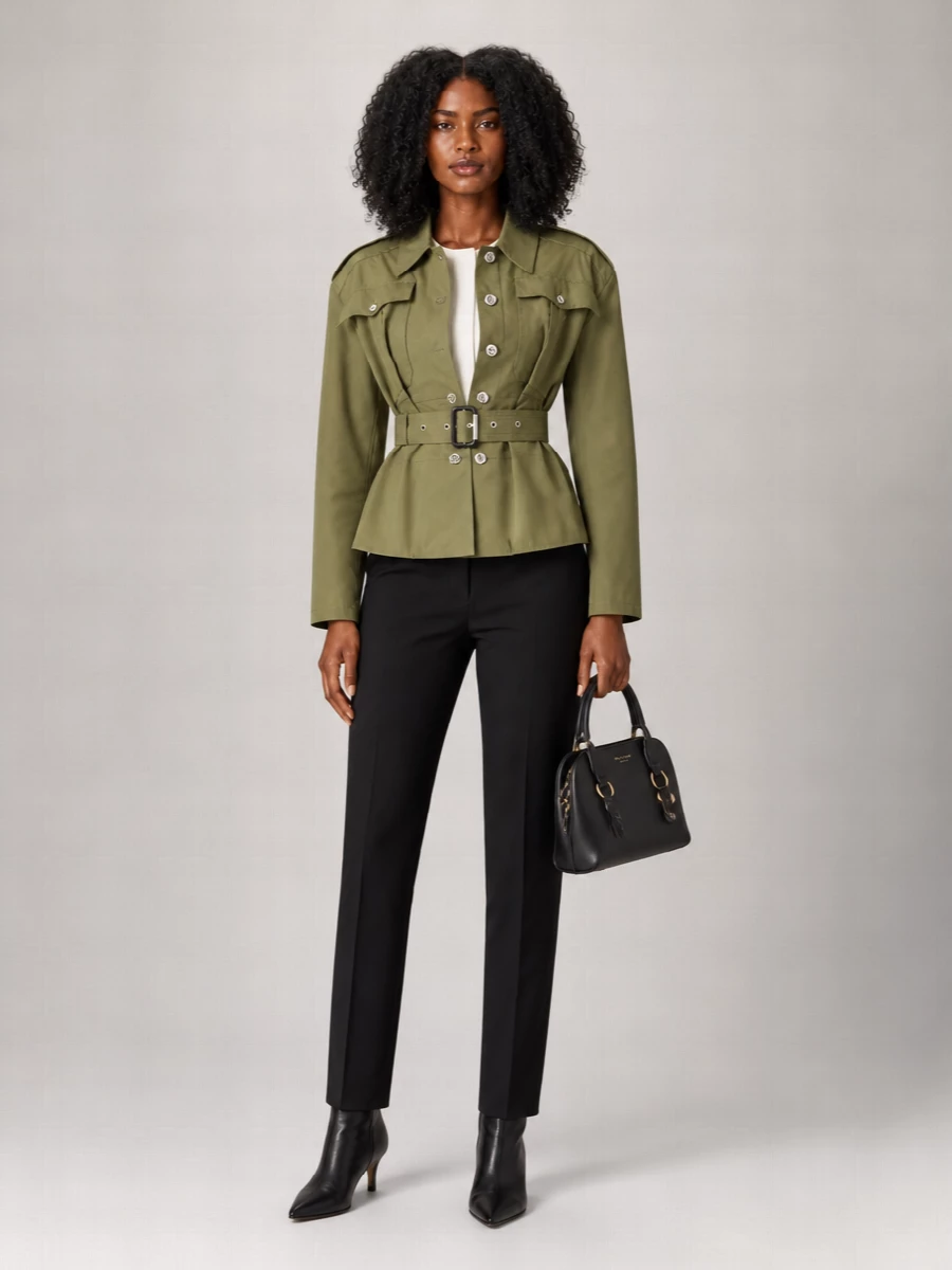 Alexander McQueen cropped belted high-neck military jacket