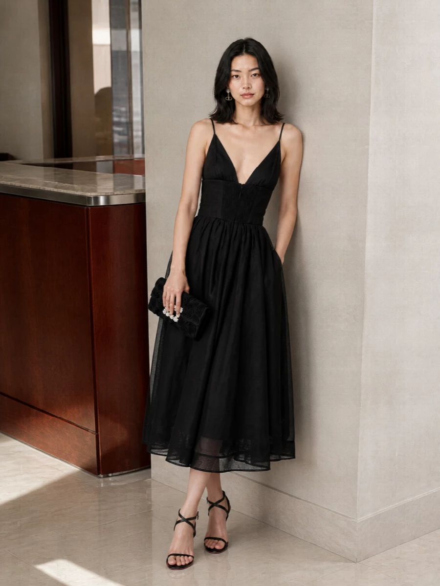 Zimmermann black midi dress roger vivier heels