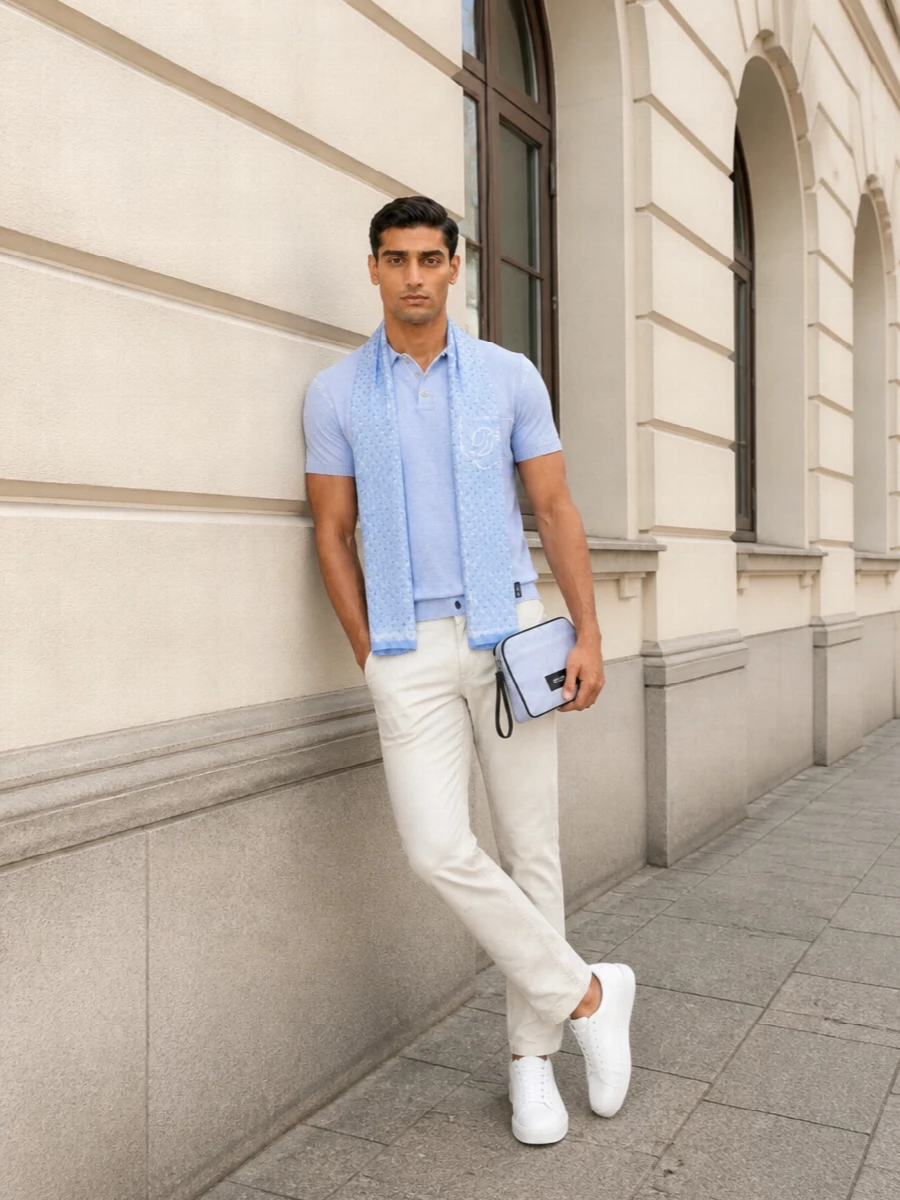 Dsquared2 knit polo off white trousers sneakers