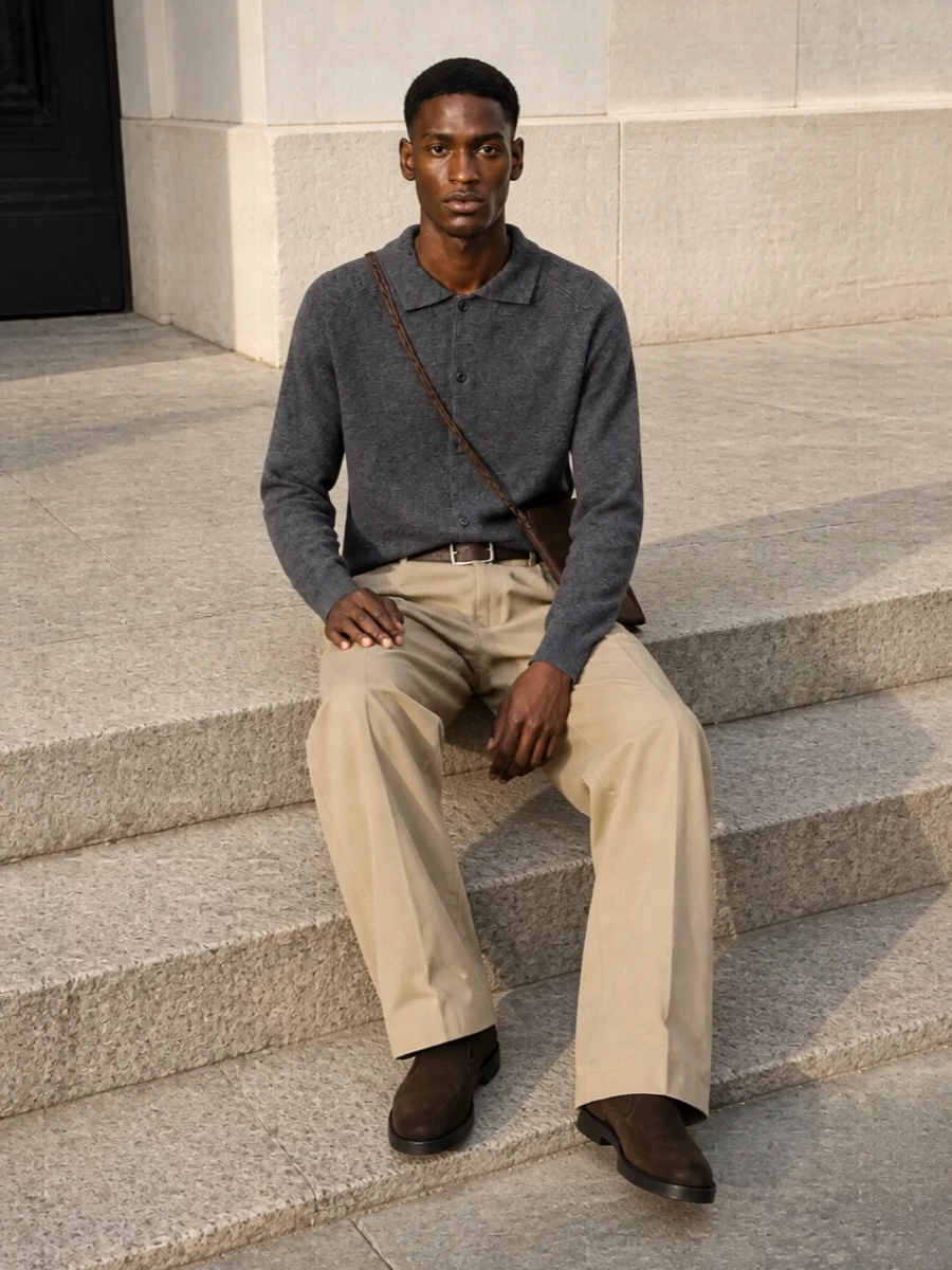 Dunst wide leg trousers charcoal knit derbies