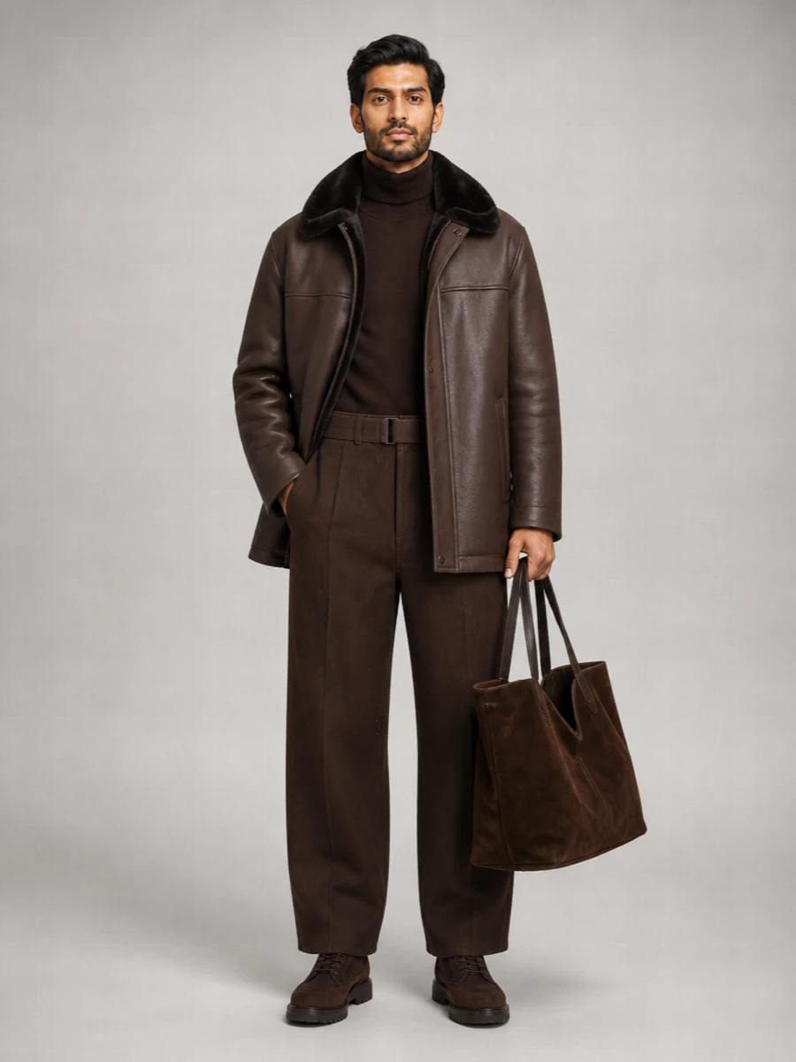 Yves Salomon Leather Shearling Collar Short Jacket
