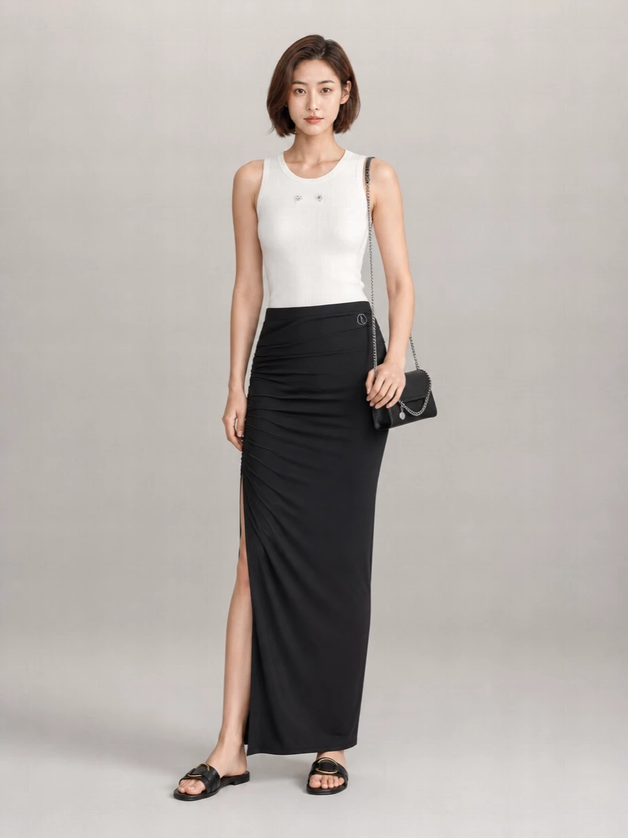 Moncler Cotton Draped Wrap Maxi Skirt