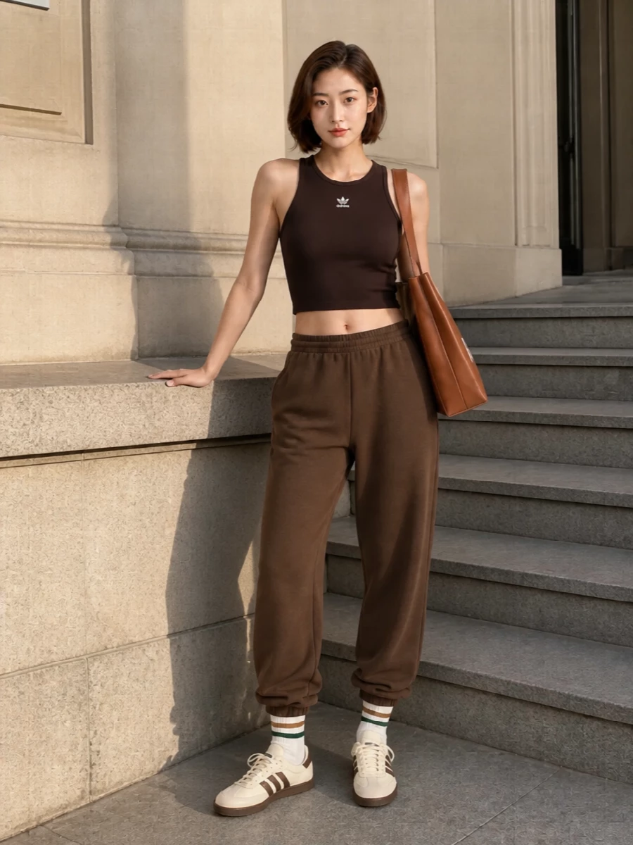 Adidas tank brown joggers apc tote