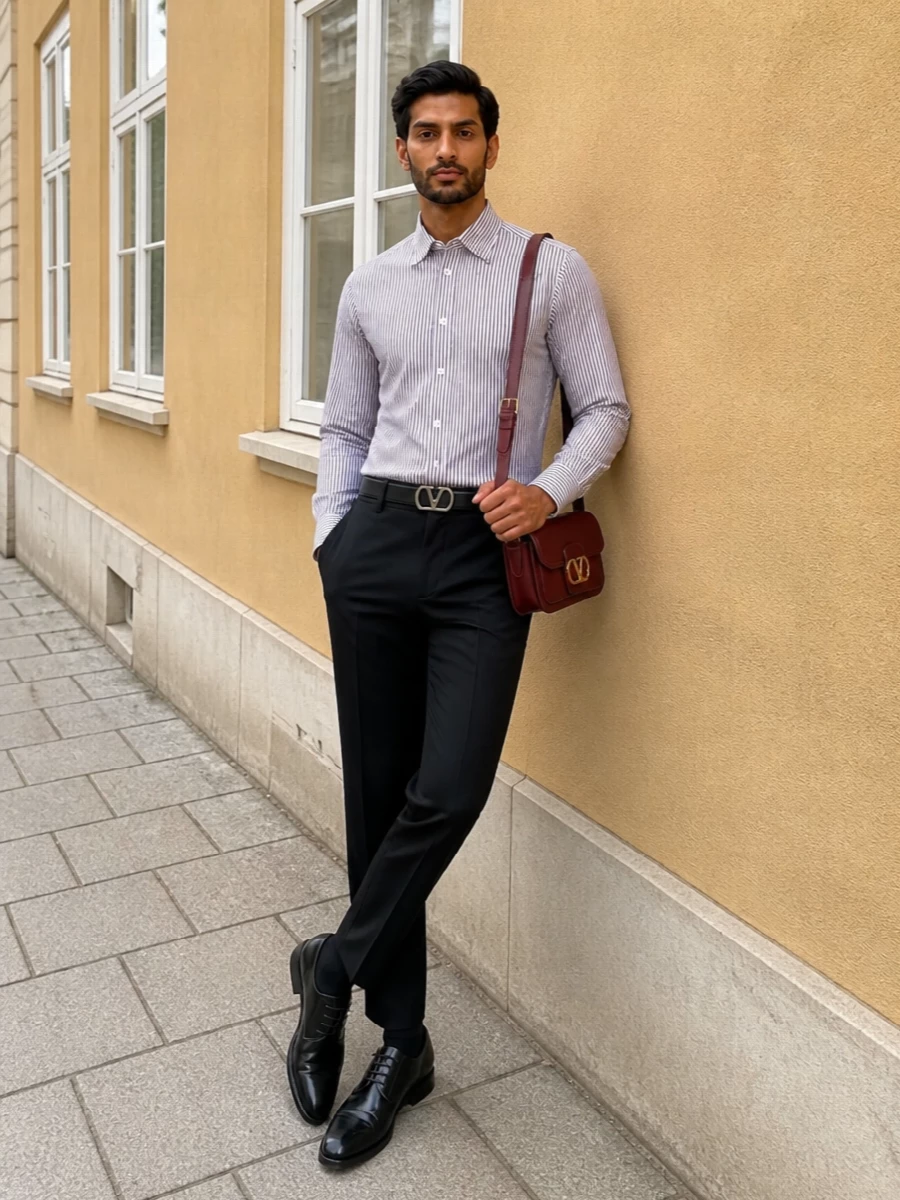 Valentino striped shirt black tailored trousers