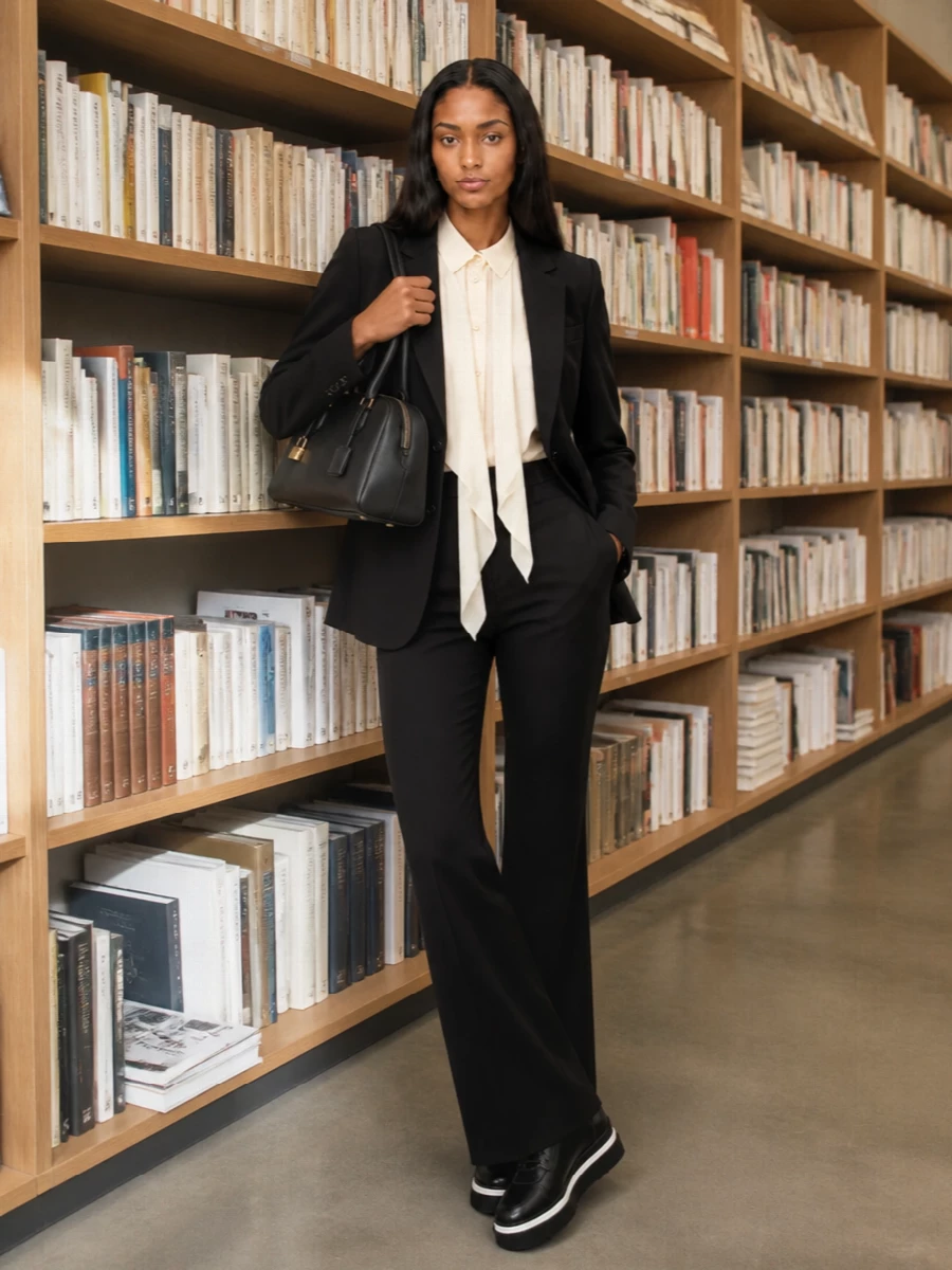Stella mccartney black blazer flared trousers outfit