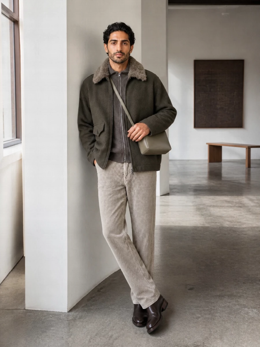 Our legacy herringbone coat taupe sweater boots