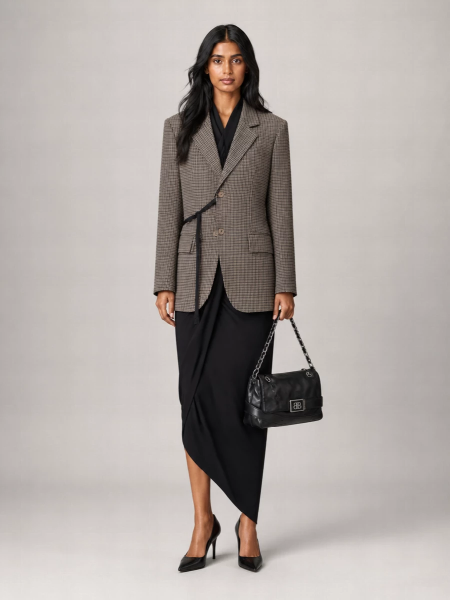 Balenciaga Check Wrap Single-Breasted Blazer