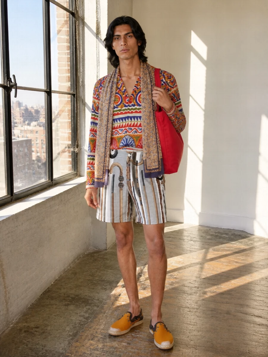 Dolce gabbana printed polo with cane shorts