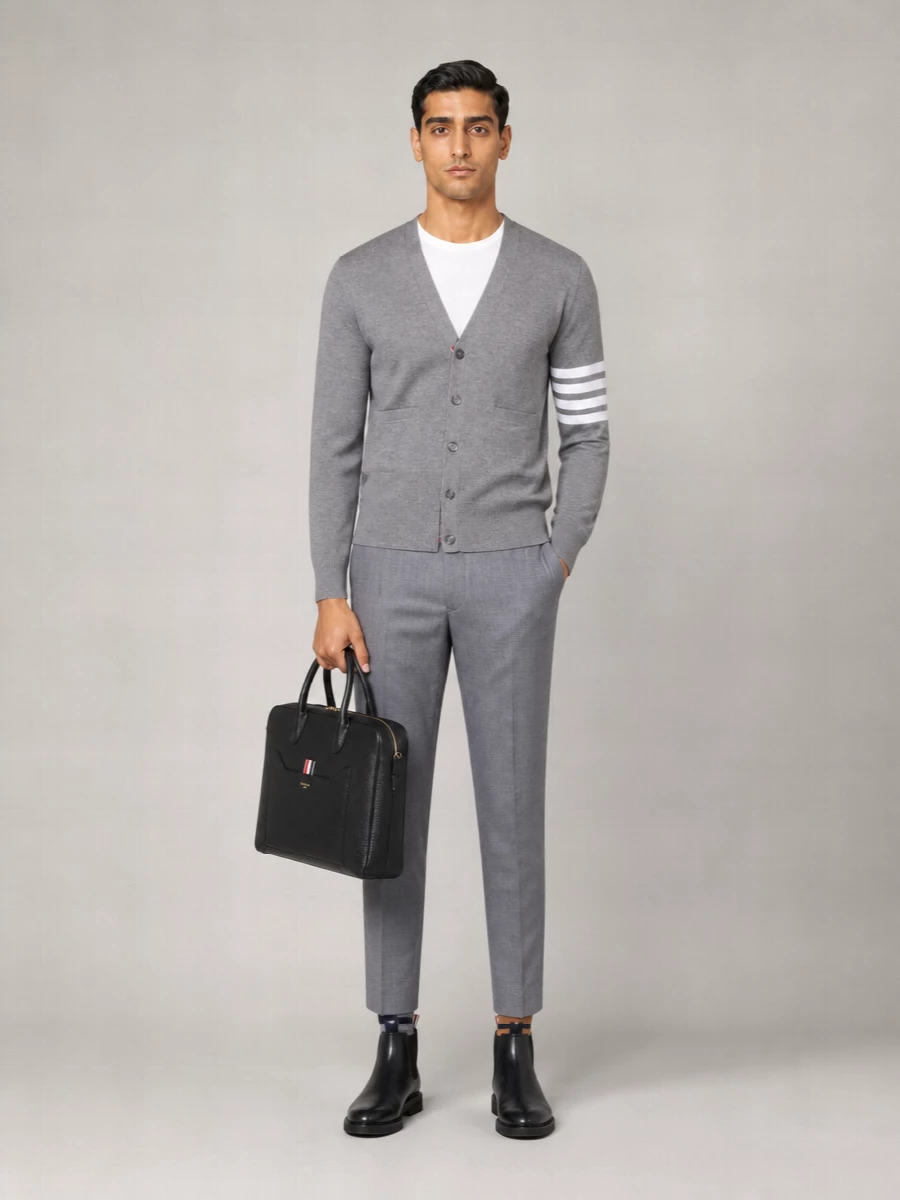 Thom Browne Crewneck Sweater With Striped Sleeve Detail
