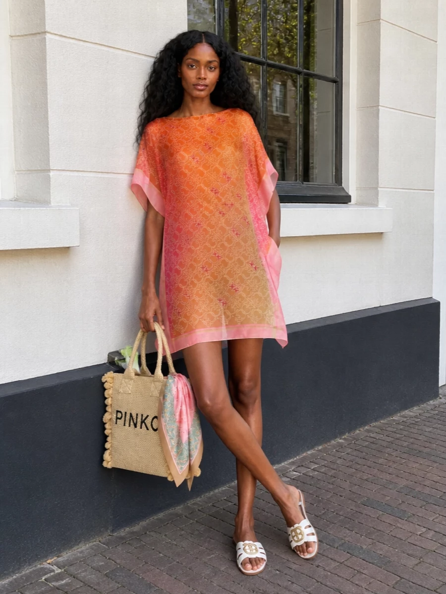 Pinko kaftan straw tote flat slide sandals
