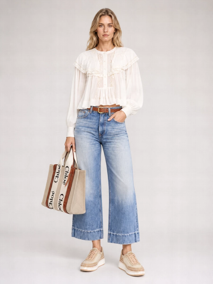 Chloé Denim High-Rise Cropped Wide-Leg Jeans