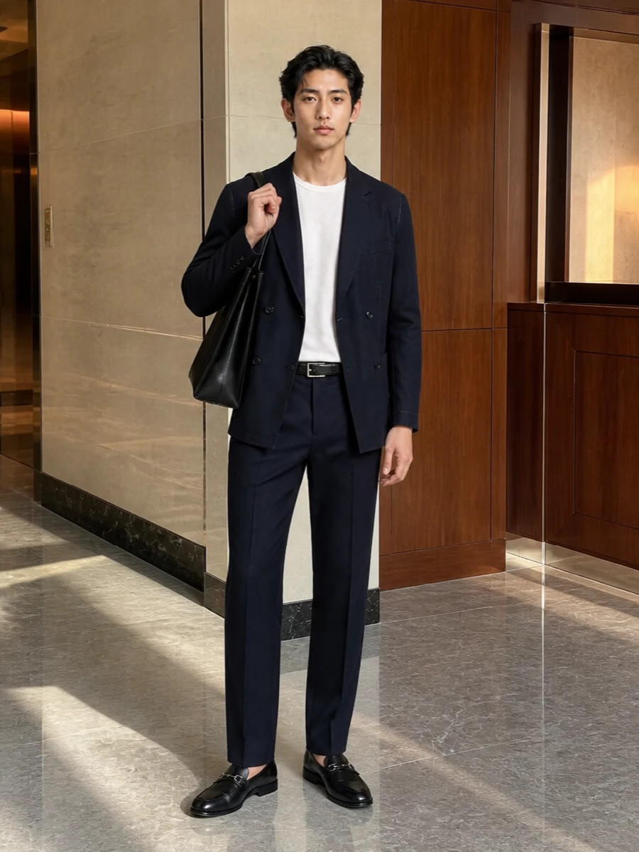 Giorgio armani navy blazer trouser gucci loafers